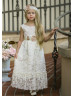 Lace Ankle Length V Back Flower Girl Dress